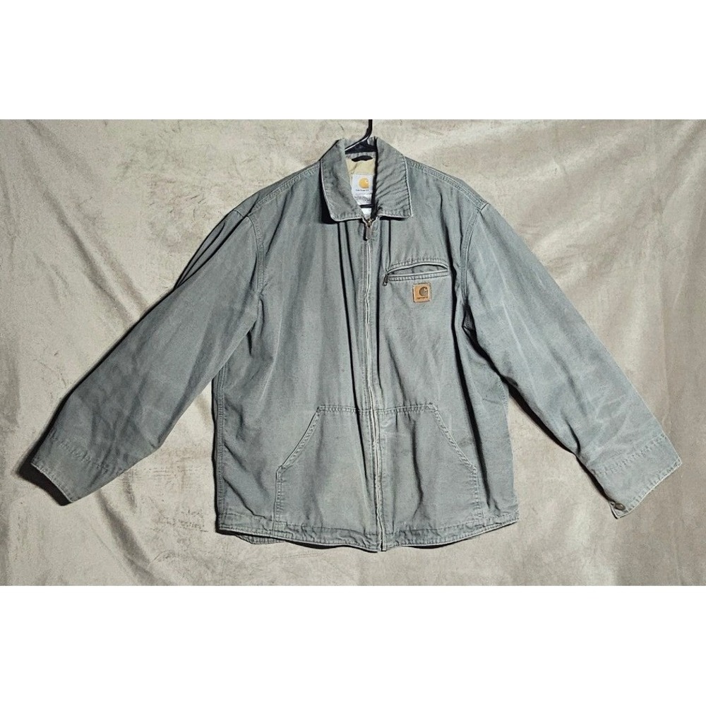 Carhartt Detroit Jacket Mens Large Faded Green Gray Cotton Duck Canvas J169 DMS